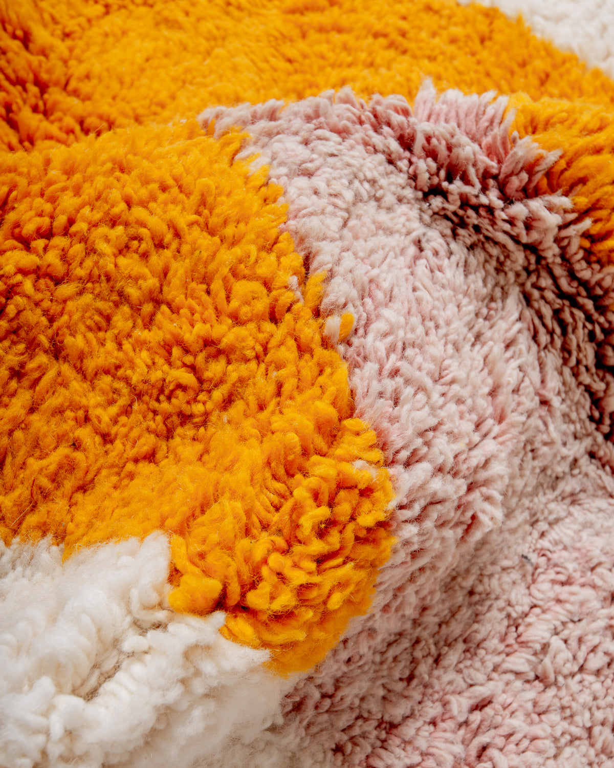 Modern, designer, handcrafted Berber rug from Morocco. Beniourain carpet with beautiful colours and patterns and fluffy wool texture.